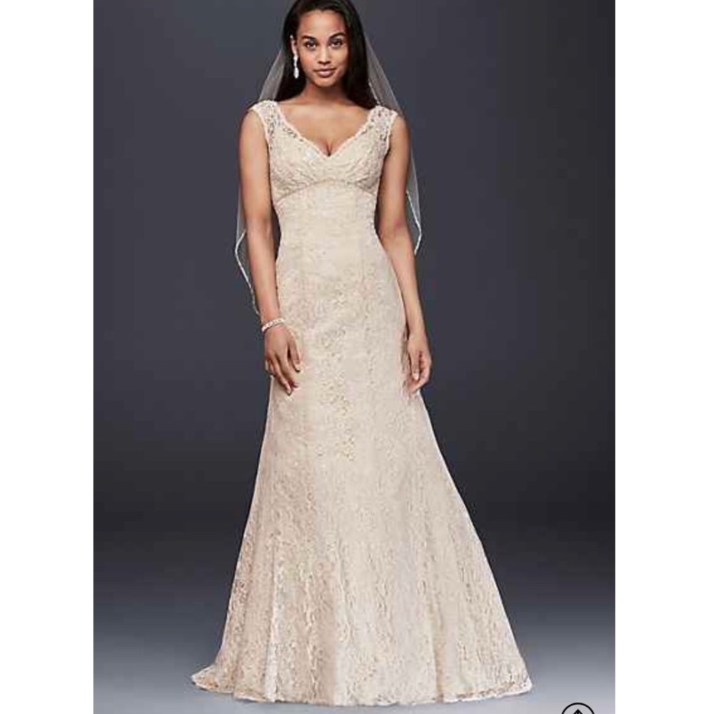 Davids Bridal ivory champagne lace wedding dress